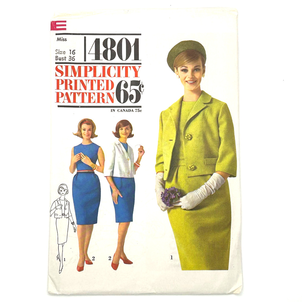 Simplicity Vintage 1960's Pattern #4801 Women's Dress and Jacket‎ Size 16